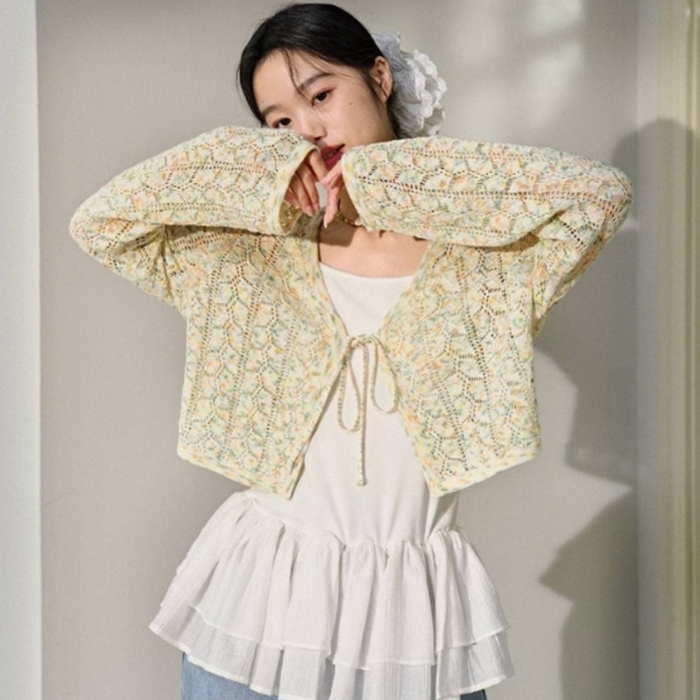 Crochet Tie-Front Cropped Cardigan